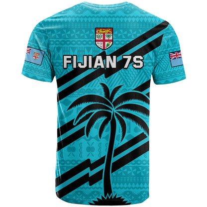 Fiji Rugby Tapa Pattern Fijian 7s Cyan T-Shirt Graphic Tee