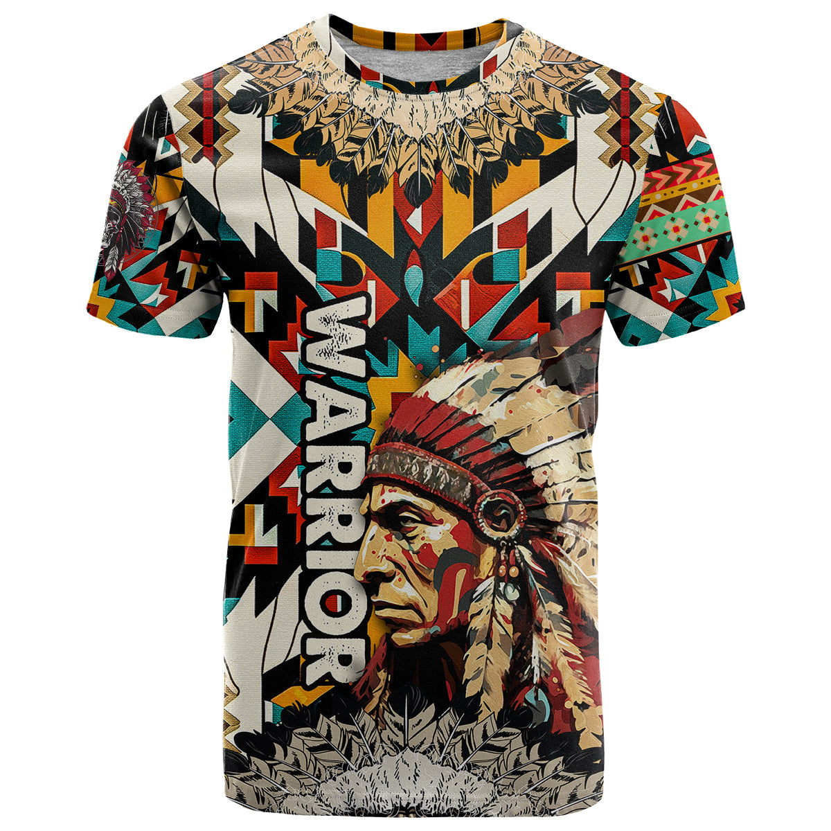 Native American Warrior Headdress with Skull Feather T-Shirt Graphic Tee