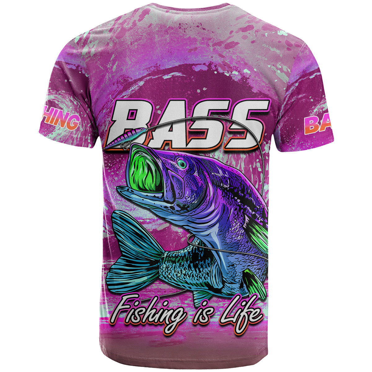 Fishing T-Shirt Bass Fishing is Life Hook Sport Largemouth Pink Graphic Tee