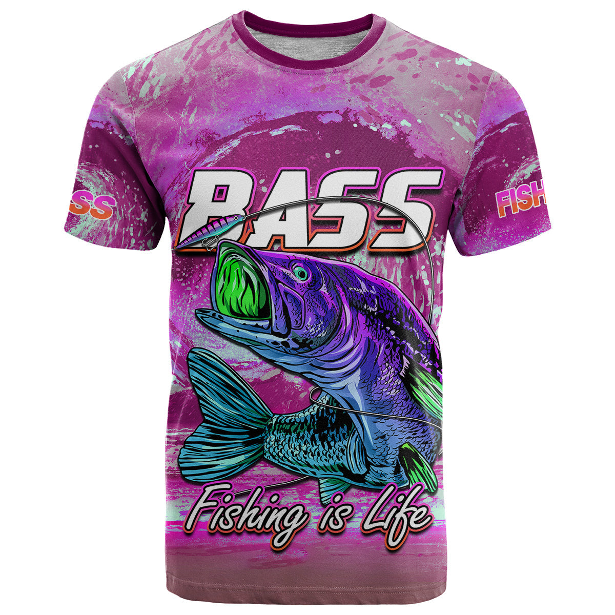 Fishing T-Shirt Bass Fishing is Life Hook Sport Largemouth Pink Graphic Tee