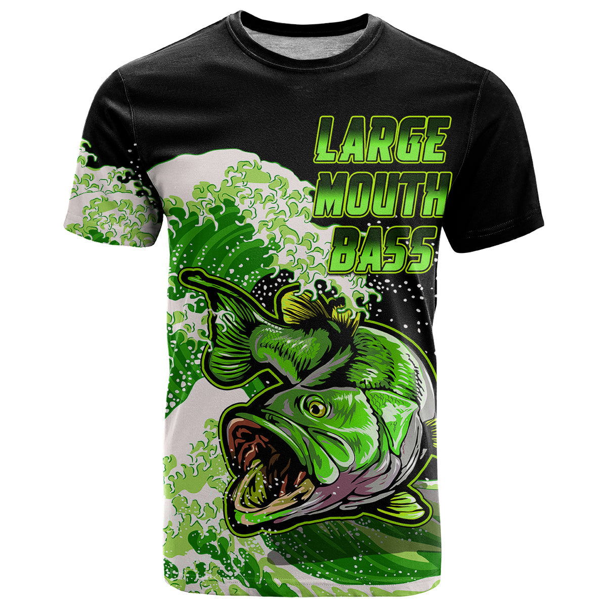 Largemouth Bass Fishing Green T-Shirt Graphic Tee