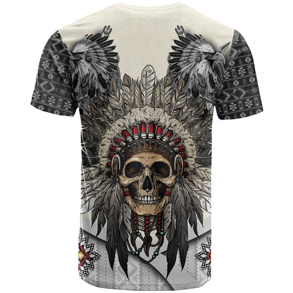 Native American Skull With Eagle Warriors T-Shirt Graphic Tee