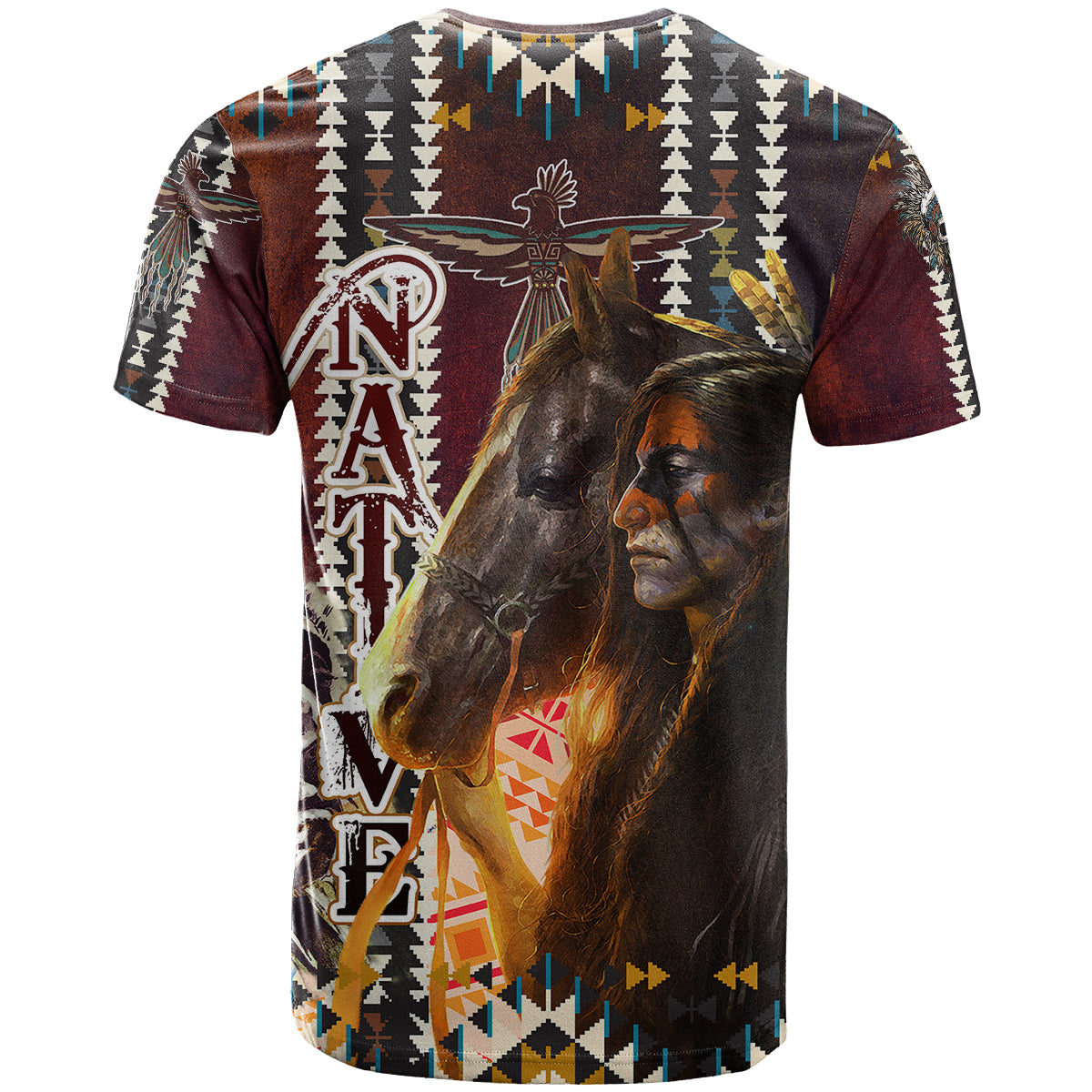 Native American Horse Painting Skull and Eagle Navajo Style T-Shirt Graphic Tee