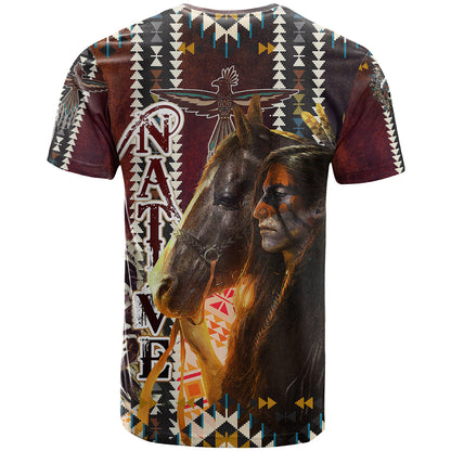 Native American Horse Painting Skull and Eagle Navajo Style T-Shirt Graphic Tee