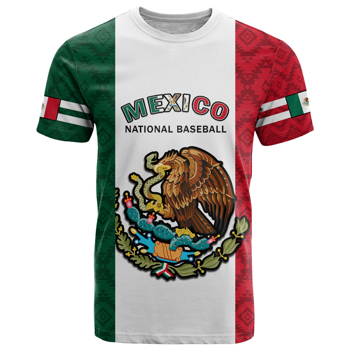 Custom Mexico Baseball Mexican Art Flag Style T-Shirt Graphic Tee