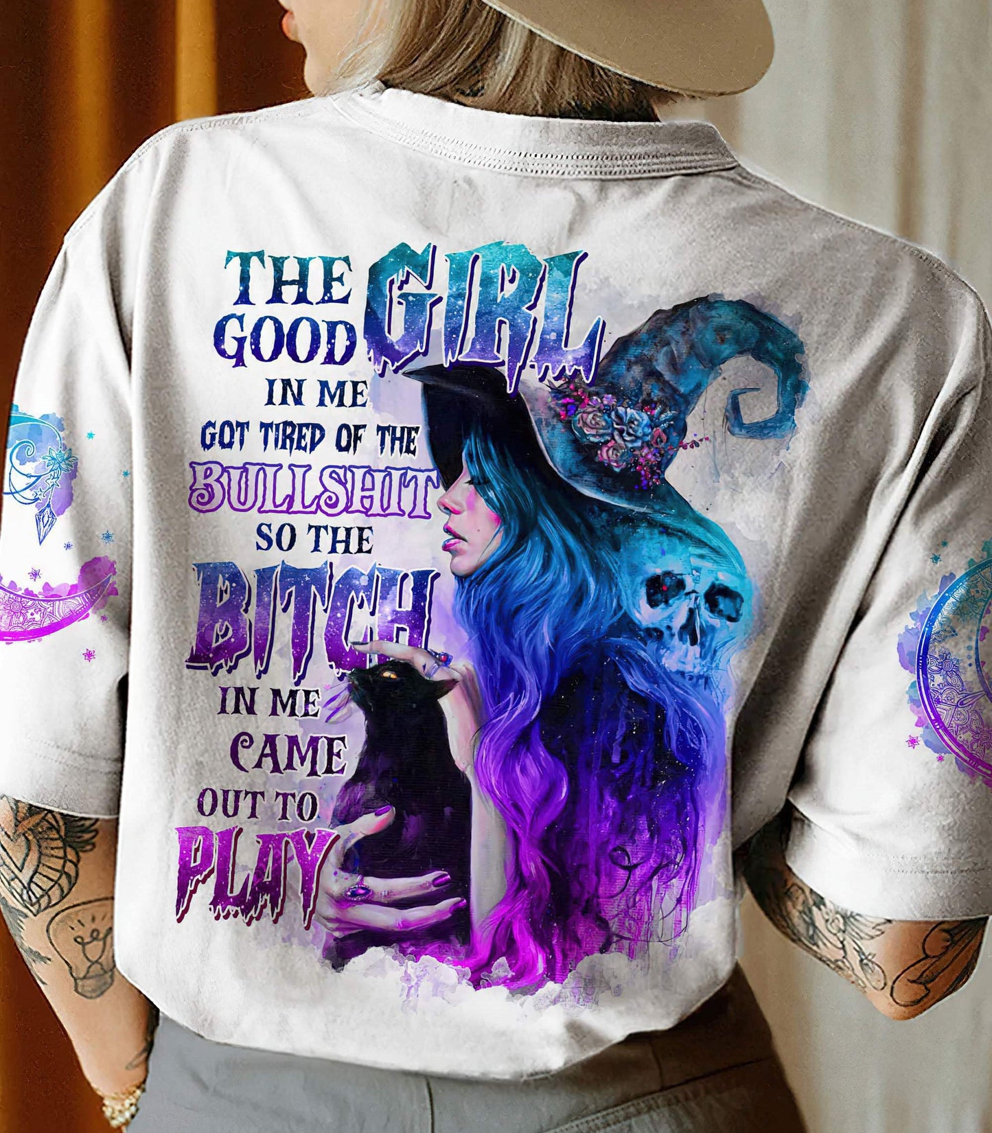 The Good Girl In Me Got Tired Skull Witch Halloween T-Shirt Graphic Tee