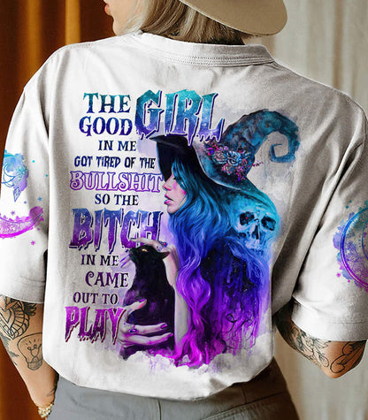 The Good Girl In Me Got Tired Skull Witch Halloween T-Shirt Graphic Tee