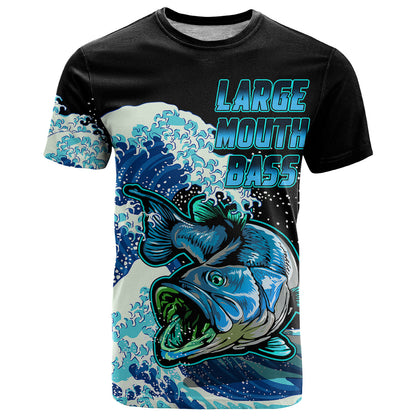 Largemouth Bass Fishing Blue T-Shirt Graphic Tee