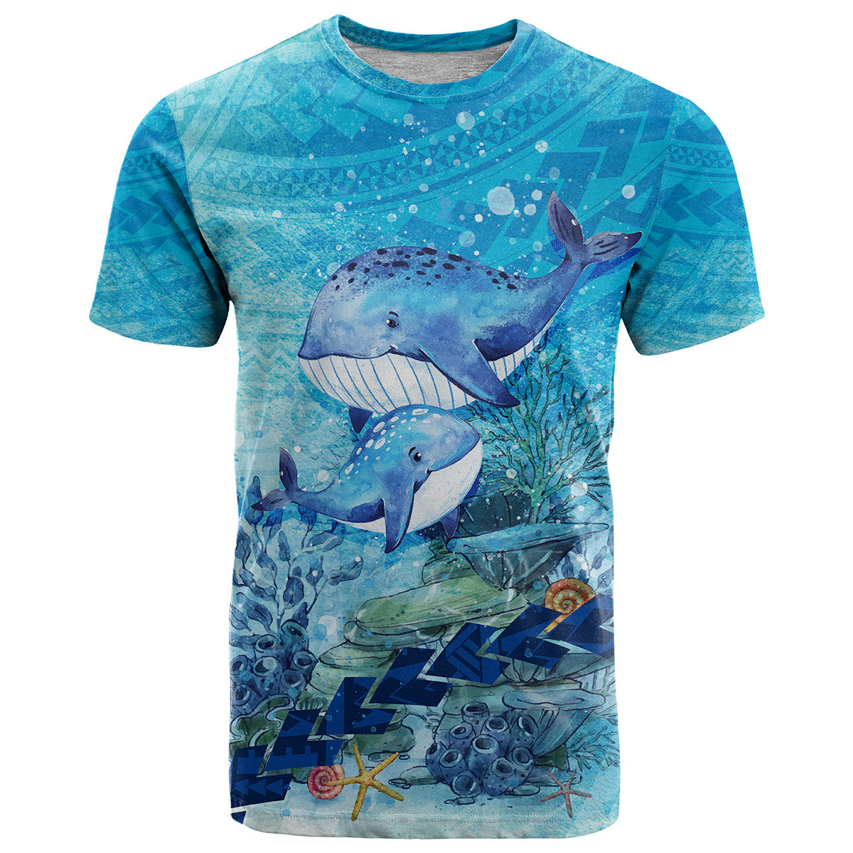 Mother and Baby Whale Mix Polynesian Style T-Shirt Graphic Tee