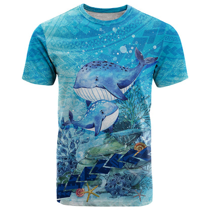 Mother and Baby Whale Mix Polynesian Style T-Shirt Graphic Tee