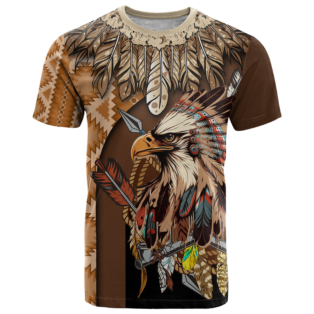 Native American Eagle Warrior Headdress Feathers T-Shirt Graphic Tee