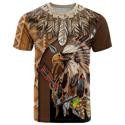 Native American Eagle Warrior Headdress Feathers T-Shirt Graphic Tee
