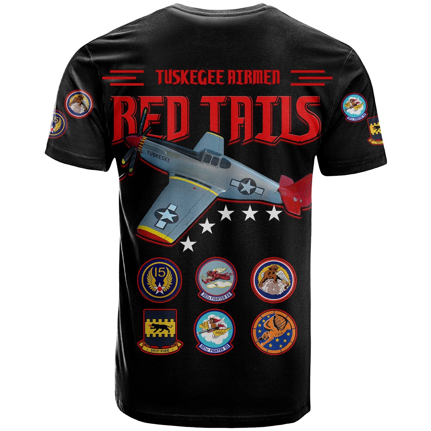 Custom Tuskegee Airmen T-Shirt US Military Black Red Tails Graphic Tee