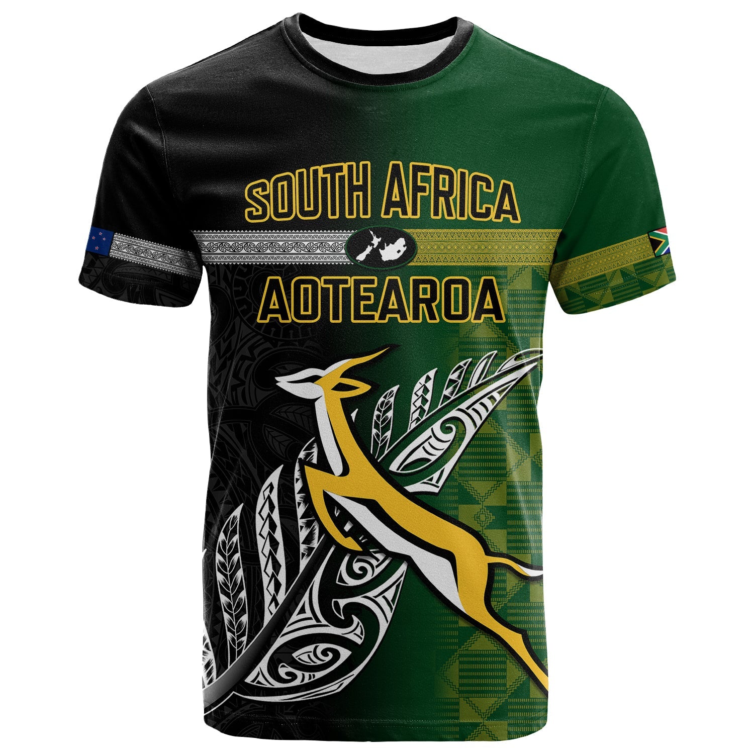 Personalised New Zealand and South Africa Rugby T-Shirt World Cup Final All Black With Springboks Graphic Tee