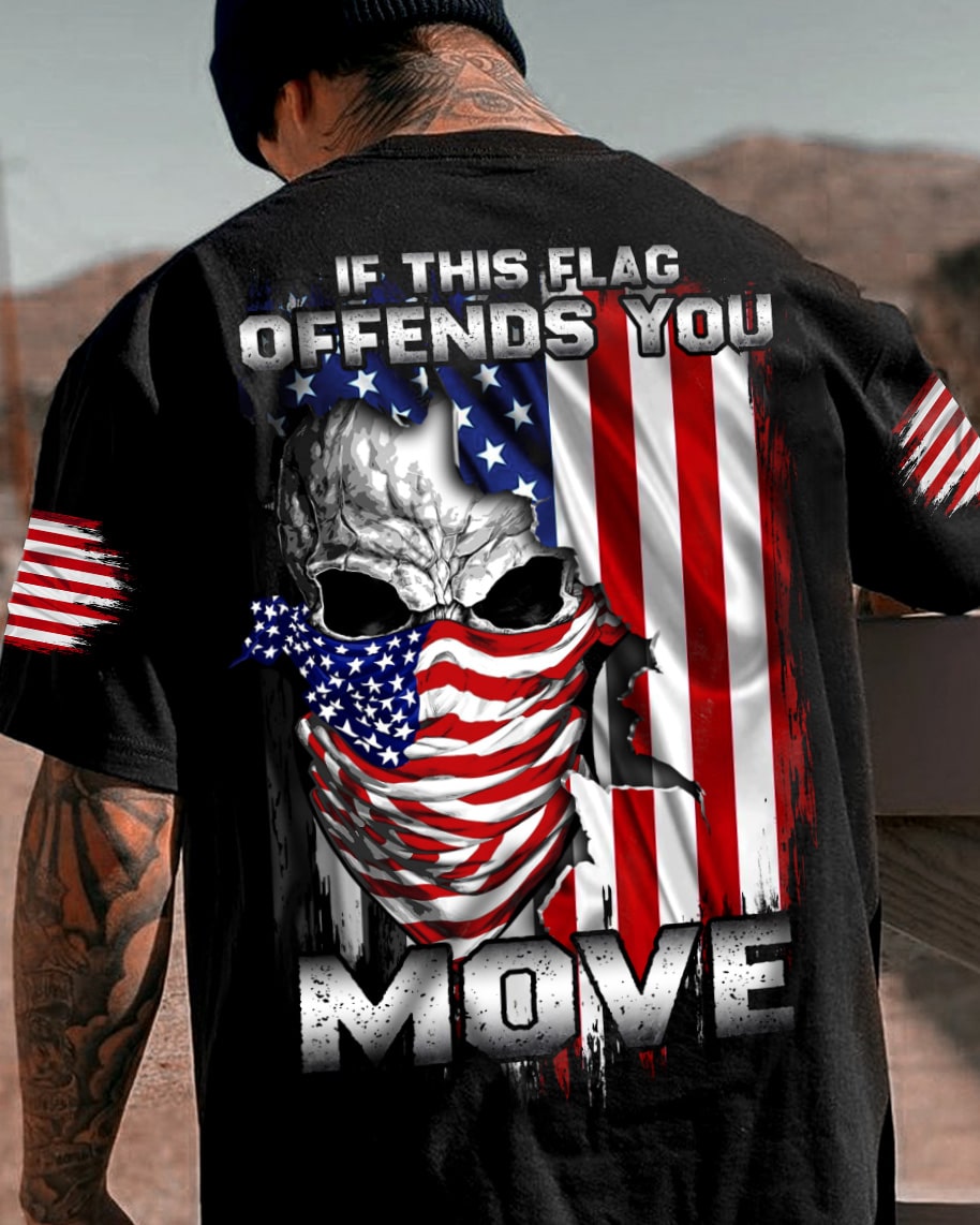 If This Flag Offends You Skull Crack Flag Mens Patriotic T-Shirt Graphic Tee