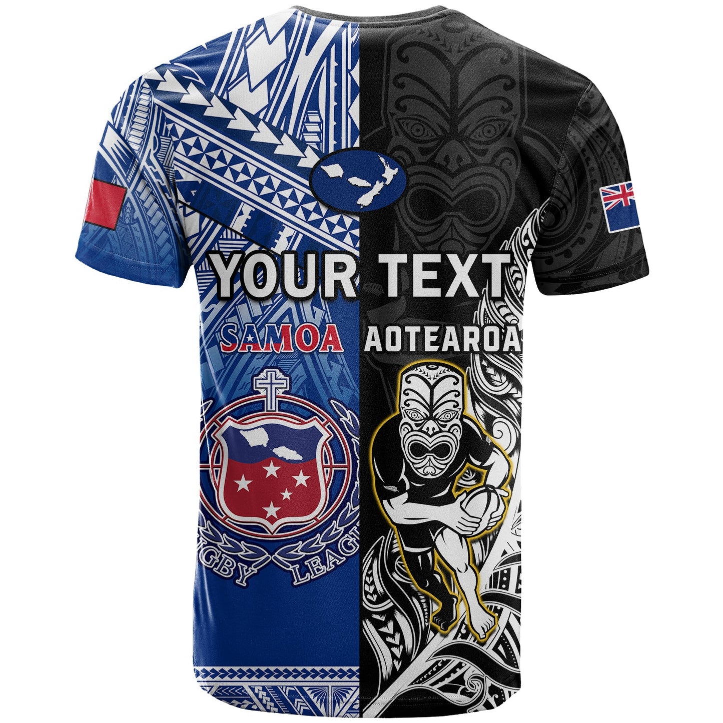 Custom All Black And Toa Samoa Rugby T-Shirt NZ Maori Fern Mix Polynesian Graphic Tee