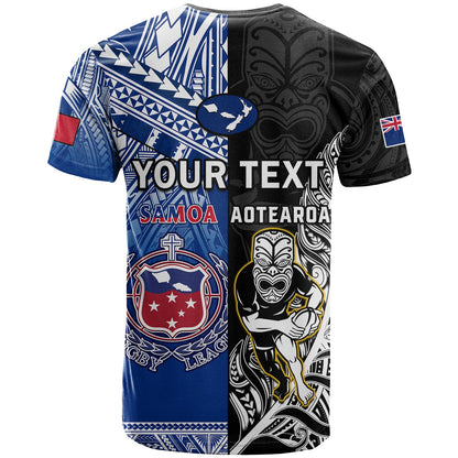 Custom All Black And Toa Samoa Rugby T-Shirt NZ Maori Fern Mix Polynesian Graphic Tee