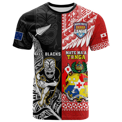 Custom Mate MaA Tonga And All Black Rugby T-Shirt Polynesian Mix NZ Maori Fern Graphic Tee