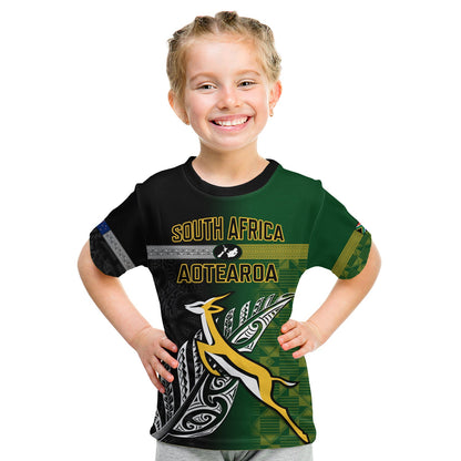 Personalised New Zealand and South Africa Rugby T-Shirt World Cup Final All Black With Springboks Graphic Tee