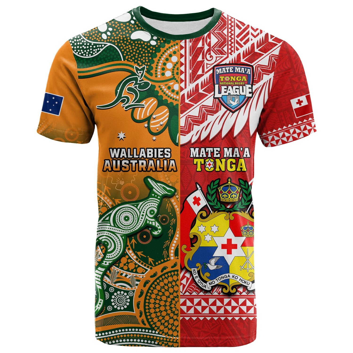 Custom Mate MaA Tonga And Wallabies Rugby T-Shirt Polynesian Mix Aboriginal Graphic Tee