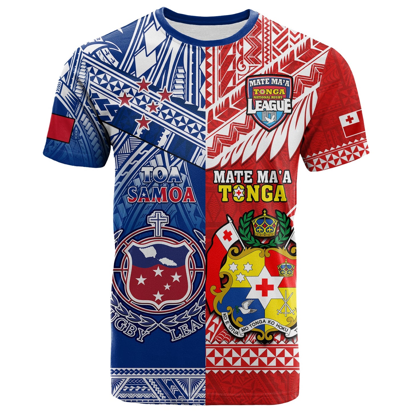 Custom Mate MaA Tonga And Toa Samoa Rugby T-Shirt Polynesian Pattern Graphic Tee