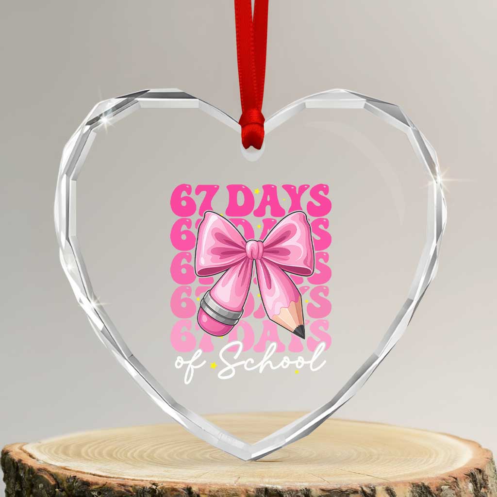67 Days Of School Girls Coquette Bow Heart Crystal Glass Ornament Funny Six Seven Meme 67th Day - Transparent Glass - 3'' Heart