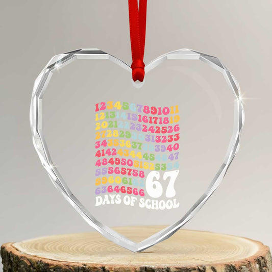 67 Days of School Heart Crystal Glass Ornament Funny Six Seven Meme Teacher Student Gen Alpha Slang - Transparent Glass - 3'' Heart