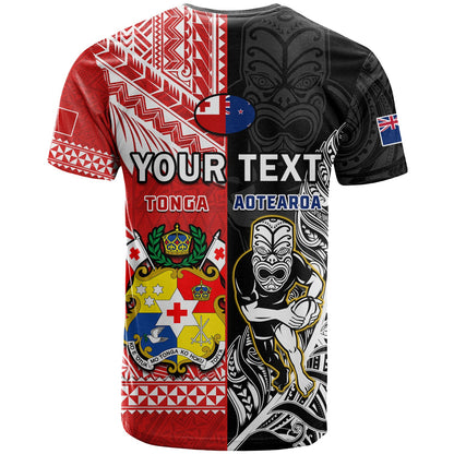 Custom Mate MaA Tonga And All Black Rugby T-Shirt Polynesian Mix NZ Maori Fern Graphic Tee