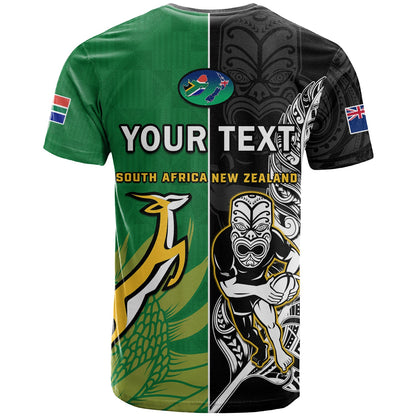 Custom New Zealand And South Africa Rugby T-Shirt All Black Maori Mix Springboks Graphic Tee