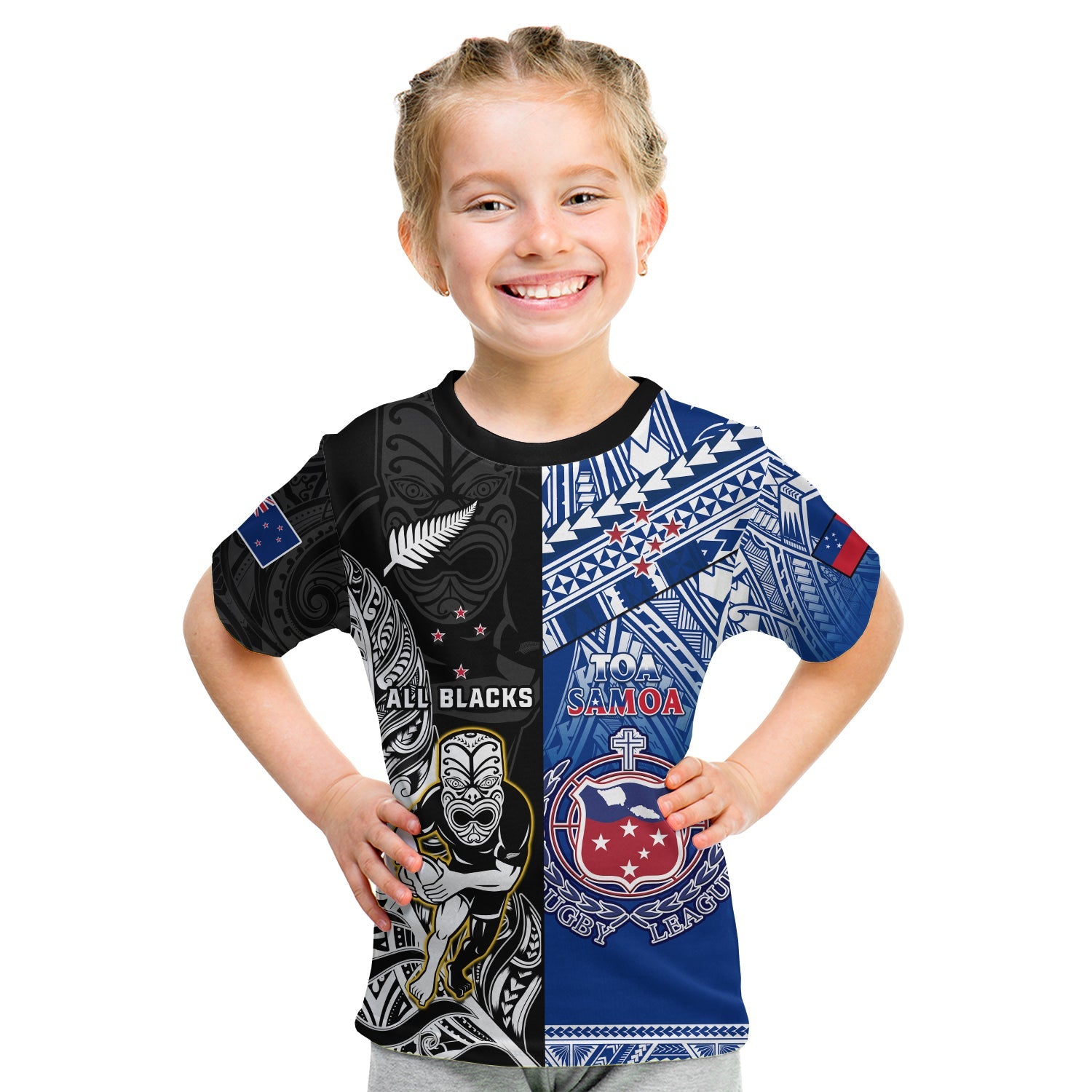 Custom All Black And Toa Samoa Rugby T-Shirt NZ Maori Fern Mix Polynesian Graphic Tee