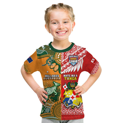 Custom Mate MaA Tonga And Wallabies Rugby T-Shirt Polynesian Mix Aboriginal Graphic Tee
