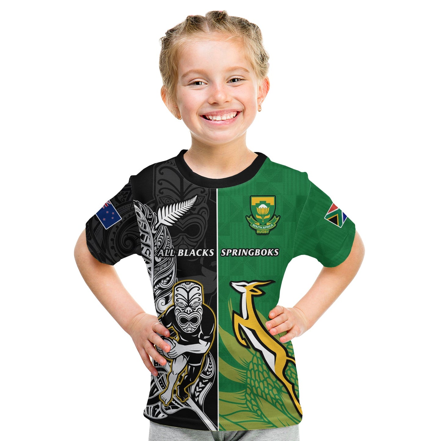 Custom New Zealand And South Africa Rugby T-Shirt All Black Maori Mix Springboks Graphic Tee