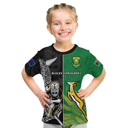 Custom New Zealand And South Africa Rugby T-Shirt All Black Maori Mix Springboks Graphic Tee