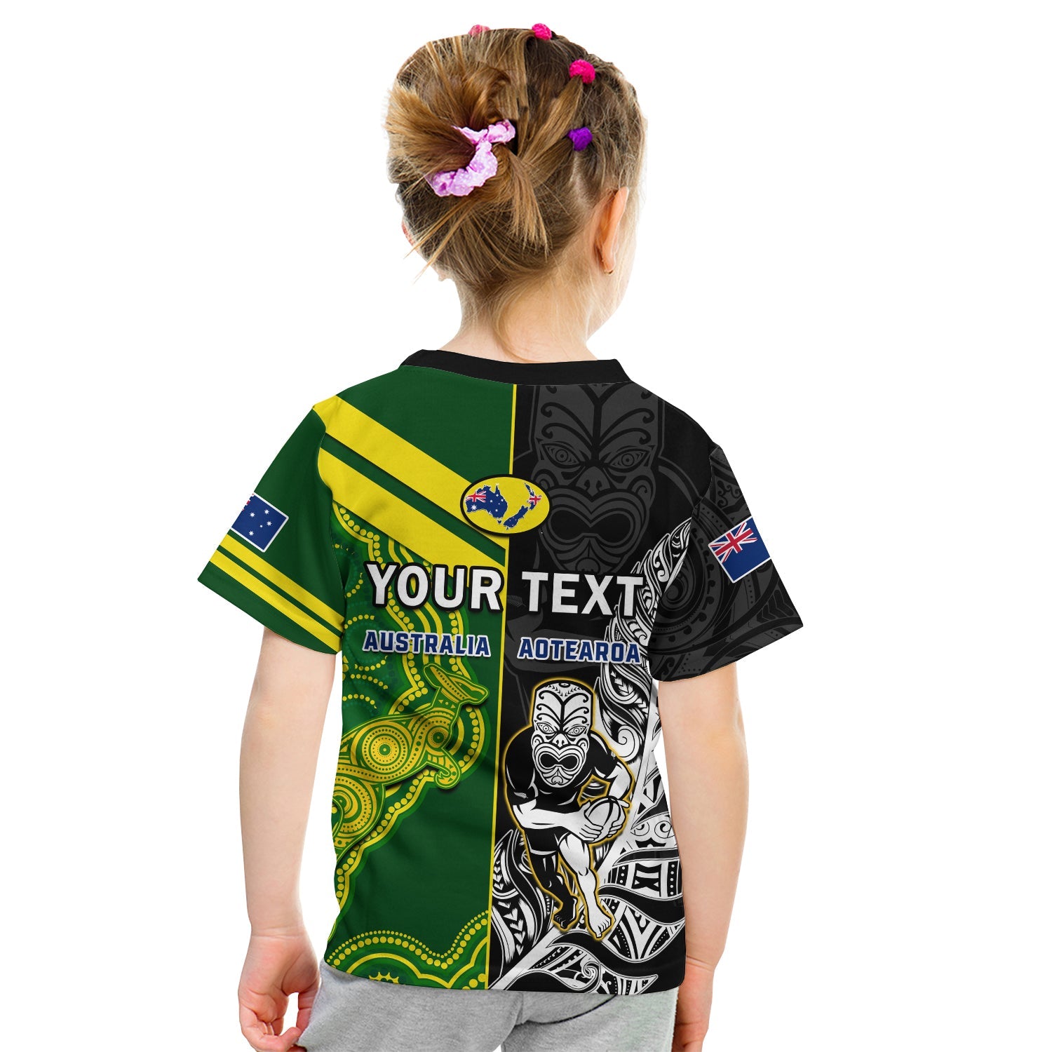 Custom Australia Kangaroos And All Black Rugby T-Shirt Aboriginal Mix NZ Maori Fern Graphic Tee