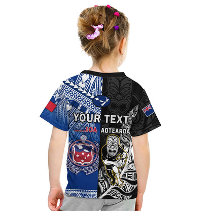 Custom All Black And Toa Samoa Rugby T-Shirt NZ Maori Fern Mix Polynesian Graphic Tee