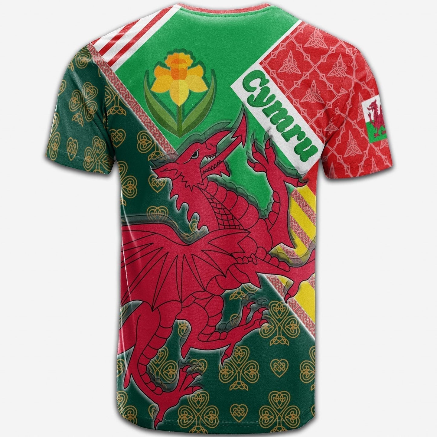 Celtic Wales T-Shirt Cymru Dragon and Daffodils Graphic Tee