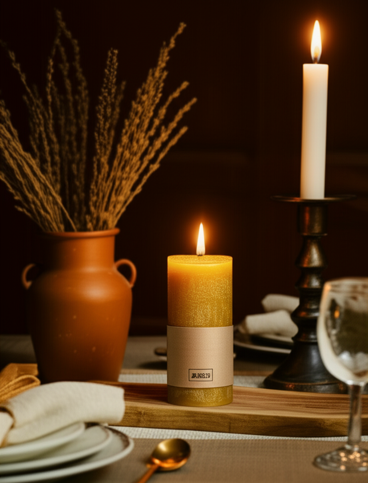 Aizots Vintage Beeswax Pillar Candle – Hand-Poured Rustic Candle for Table Decor