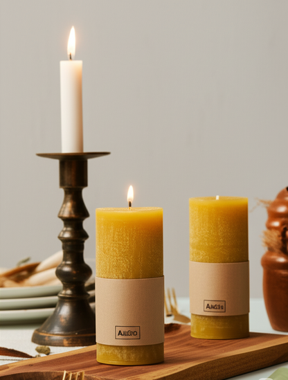 Aizots Vintage Beeswax Pillar Candle – Hand-Poured Rustic Candle for Table Decor