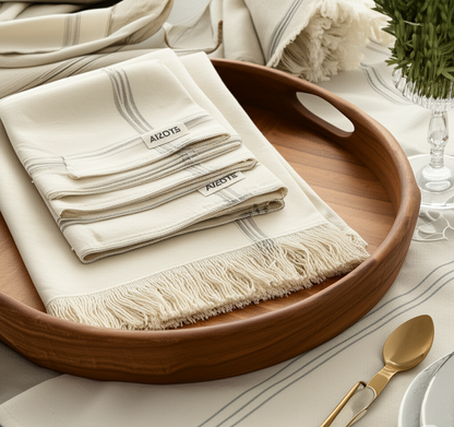 Aizots Vintage Cotton Fringe Napkins – Set of 4 Rustic Soft Table Linens