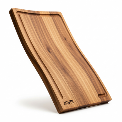 Aizots Curved Acacia Serving Board – Artisan Wood Cheese & Charcuterie Platter (Medium)