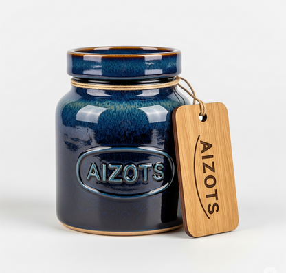 Aizots Fire-Glazed Spice Jar – Handcrafted Terracotta Jar with Lid for Hot Spices & Herbs