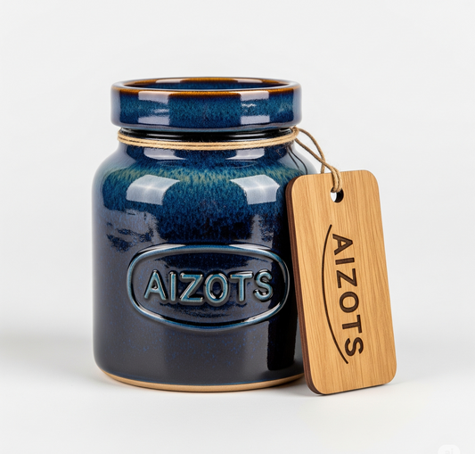 Aizots Fire-Glazed Spice Jar – Handcrafted Terracotta Jar with Lid for Hot Spices & Herbs