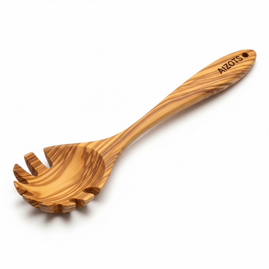 Aizots Olive Wood Pasta Server – Hand-Carved Italian Kitchen Utensil for Serving Spaghetti