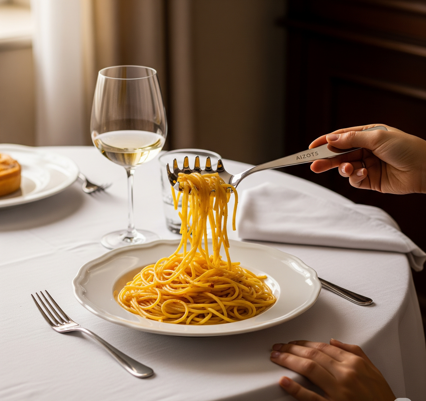 Aizots Olive Wood Pasta Server – Hand-Carved Italian Kitchen Utensil for Serving Spaghetti