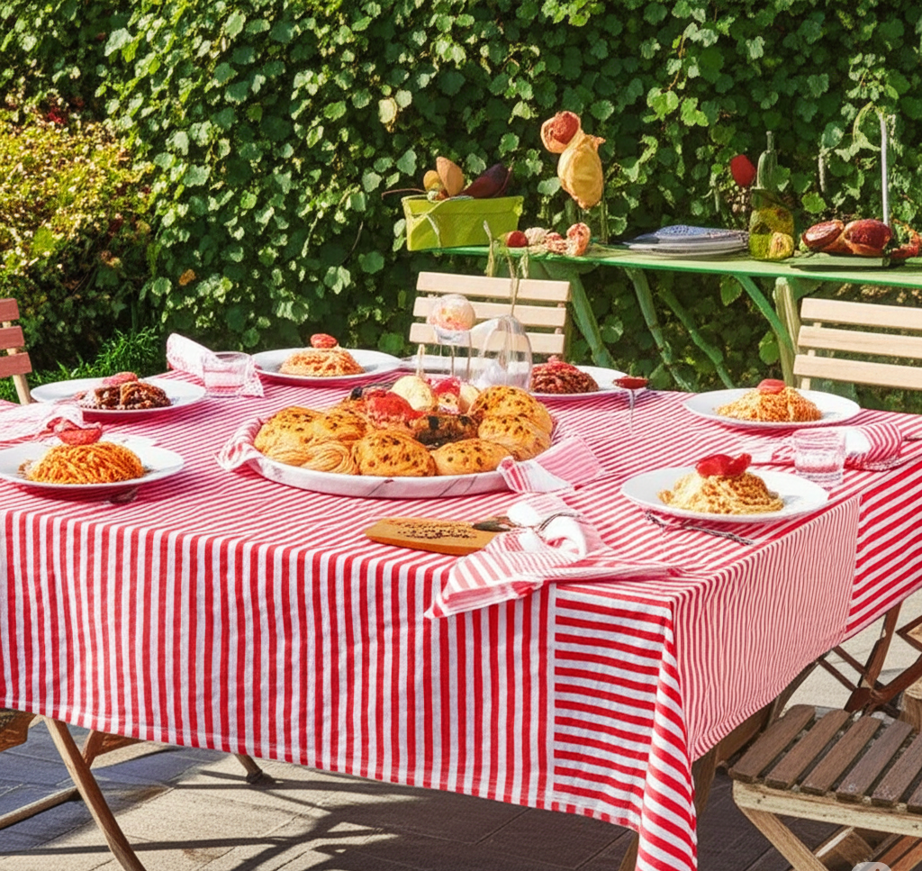 Aizots Striped Cotton Tablecloth – Classic Italian Red & White Checkered Dining Linen