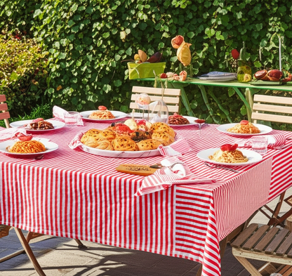 Aizots Striped Cotton Tablecloth – Classic Italian Red & White Checkered Dining Linen