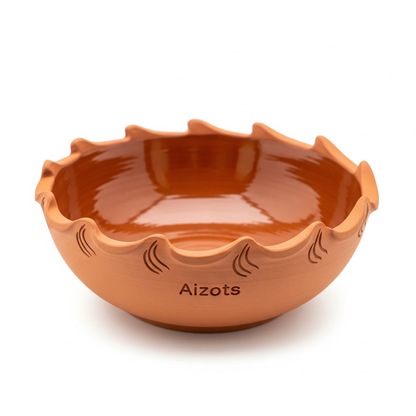 Aizots Handmade Terracotta Flame Bowl – Rustic Clay Serving Bowl for Hot Dishes