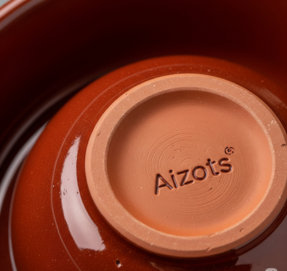 Aizots Handmade Terracotta Flame Bowl – Rustic Clay Serving Bowl for Hot Dishes
