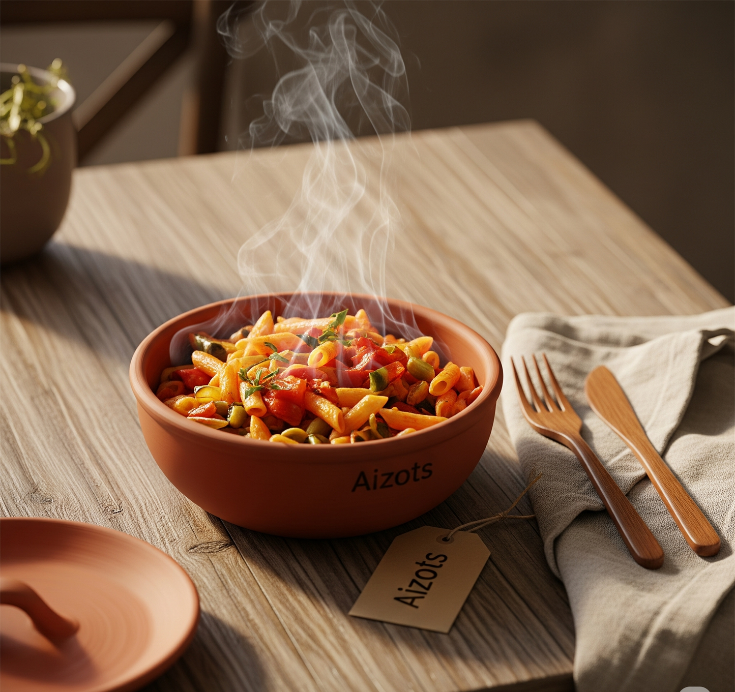 Aizots Handmade Terracotta Flame Bowl – Rustic Clay Serving Bowl for Hot Dishes