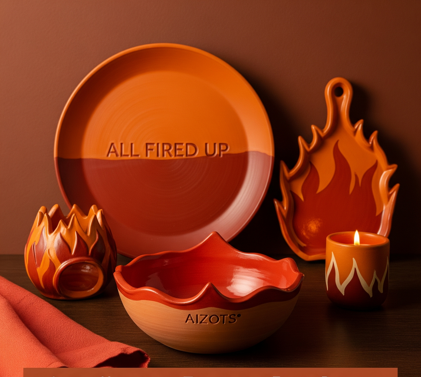 Aizots Handmade Terracotta Flame Bowl – Rustic Clay Serving Bowl for Hot Dishes